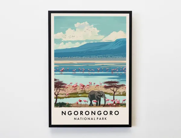 Ngorongoro Travel Poster, Tanzania Africa Wall Decor