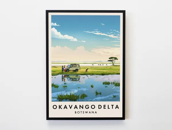 Okavango Delta Travel Poster, Botswana Africa