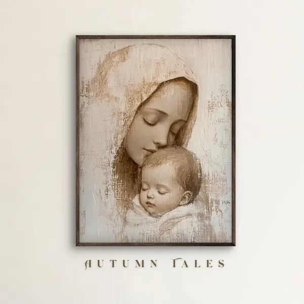 Vintage Virgin Mary and Baby Jesus Nativity Art Print