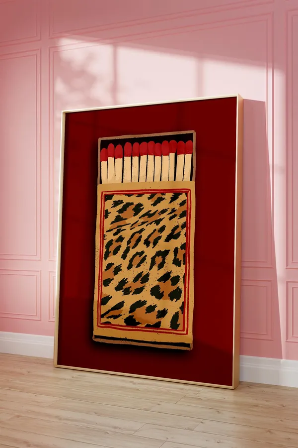 Retro Leopard Matchbox Art Print, Dorm Room Decor