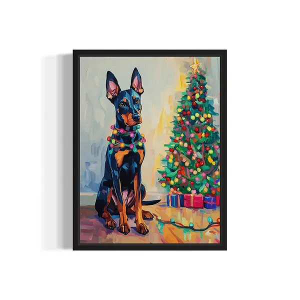 Doberman Pinscher Christmas Lights Holiday Art Print