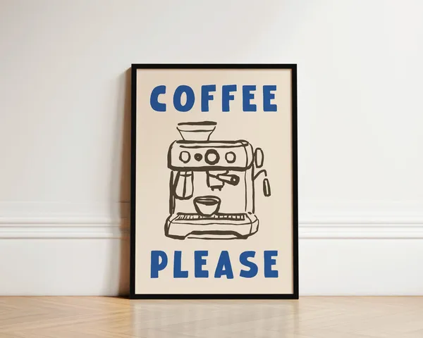 Coffee Please Kitchen Poster, Hand-Drawn Coffee Art