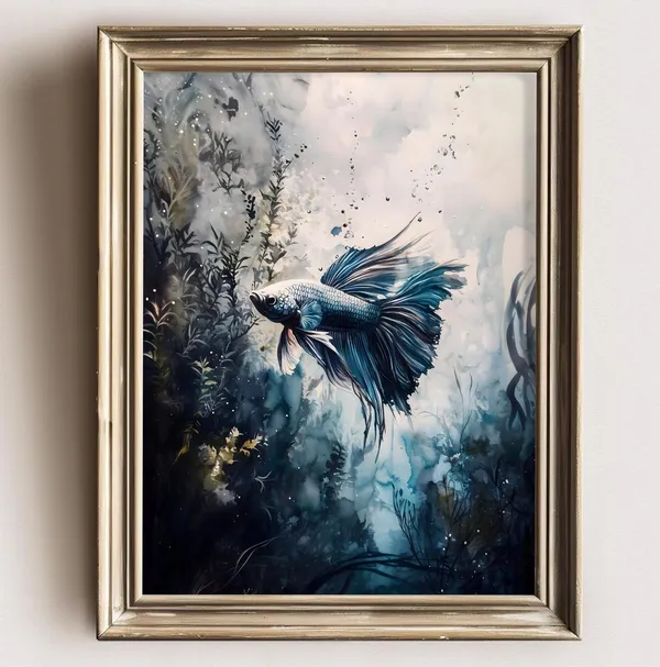 Betta Fish Watercolor Art Print, Aquarium Lover
