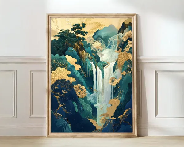 Japanese Waterfall Print, Vintage Japandi Wall Art