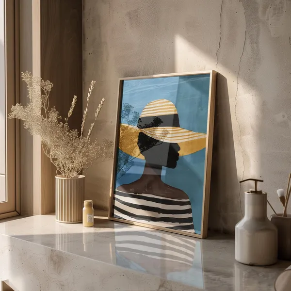Minimalist Woman With Yellow Hat Art Print