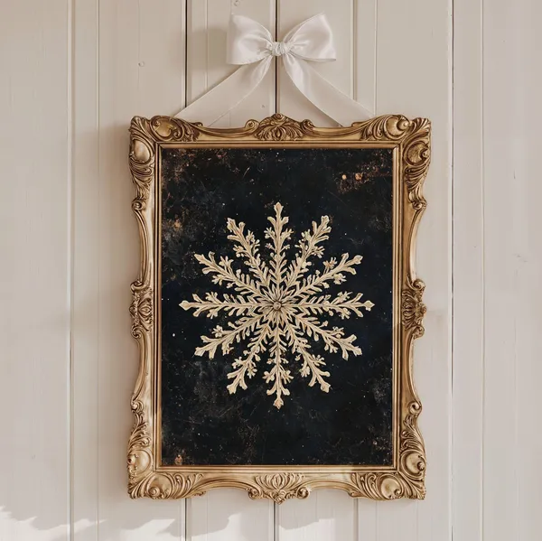 Snowflake Print, Moody Rustic Christmas Art
