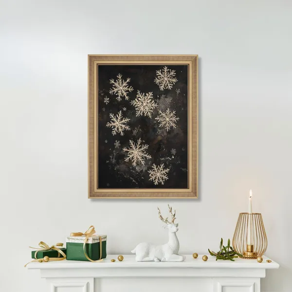 Snowflake Print Moody Christmas Art, Rustic Winter