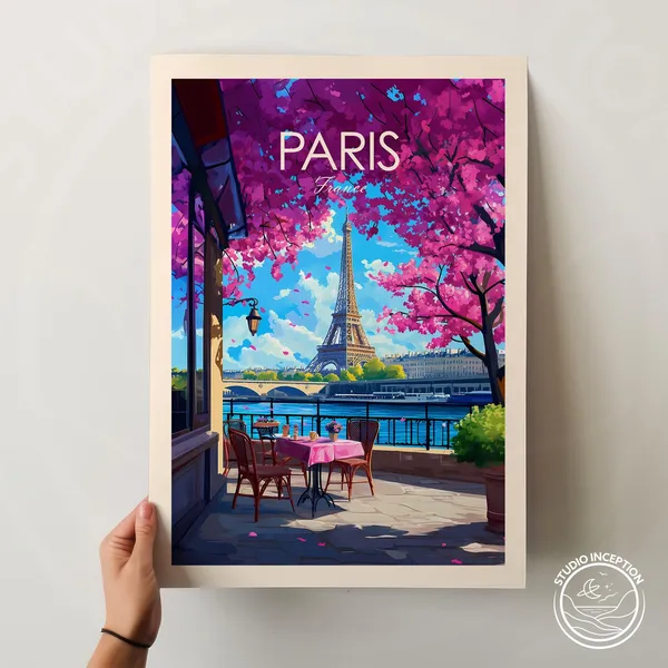 Paris Cafe Print, Eiffel Tower Travel Poster