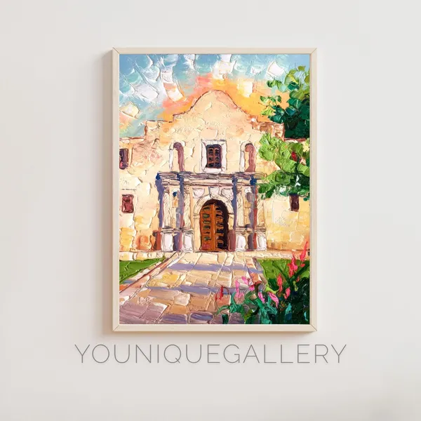 The Alamo Oil Painting, Historic Texas Travel Poster