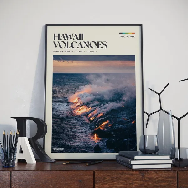 Hawaii Volcanoes National Park Retro Travel Poster