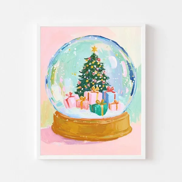 Christmas Tree Snow Globe Pastel Holiday Art Print