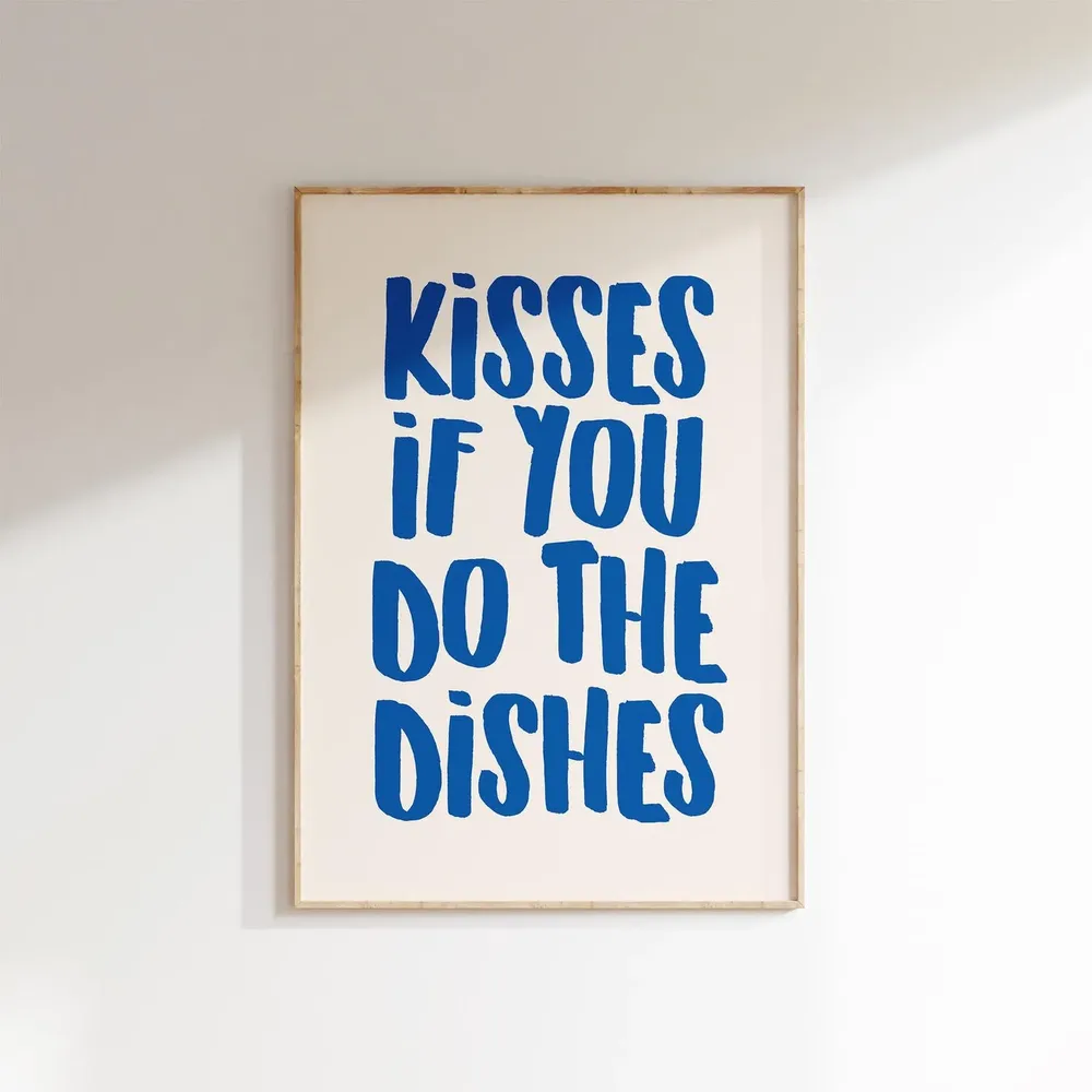 Kisses If You Do The Dishes Art Print, Kitchen Decor - Image 2