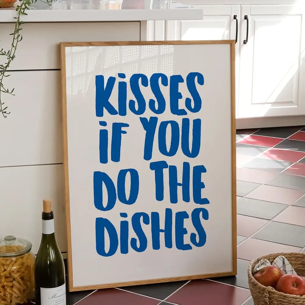 Kisses If You Do The Dishes Art Print, Kitchen Decor
