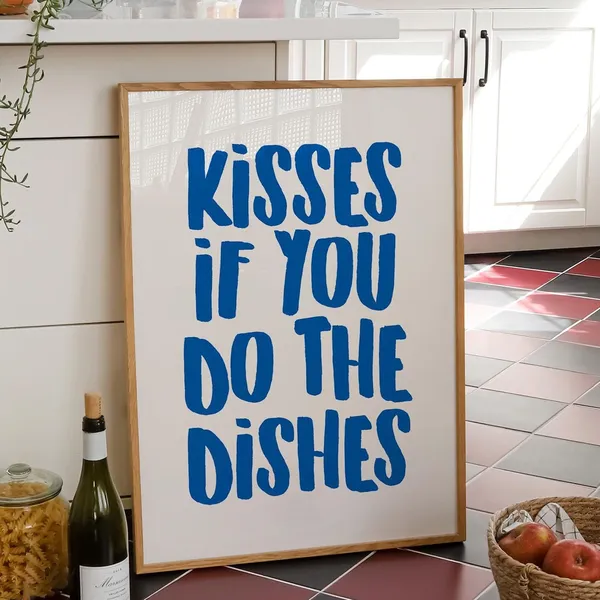 Kisses If You Do The Dishes Art Print, Kitchen Decor
