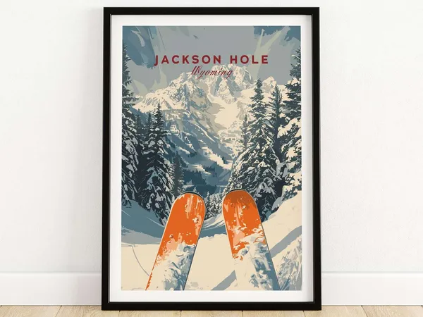 Jackson Hole Ski Lodge Poster, Winter Sports Art