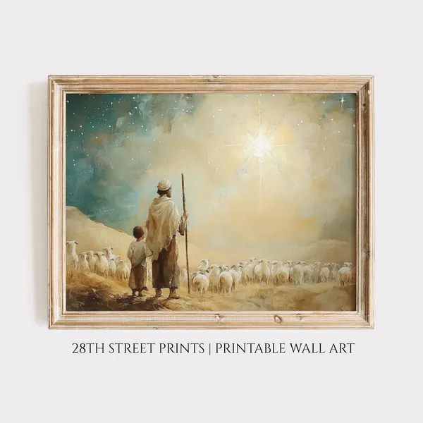 Shepherds Christmas Star Painting Art Print, Nativity