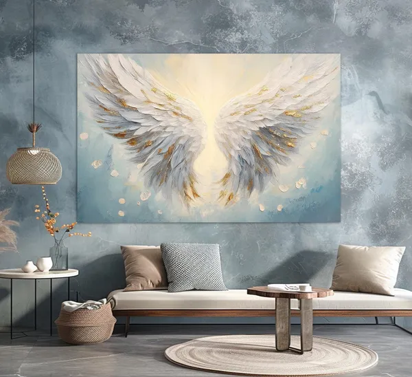 White Angel Wings Christian Religious Wall Art Print