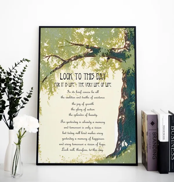 Look To This Day Poem Print, Vintage Sanskrit Art