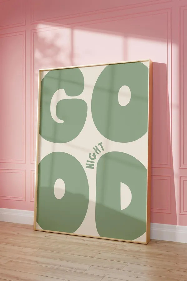 Good Night Retro Sage Green Poster, Preppy Art Print