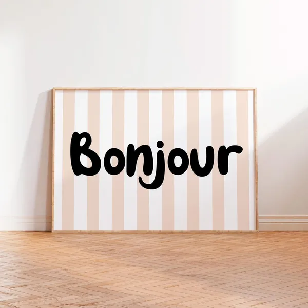 Bonjour Christmas Typography Art Print, Vintage Retro
