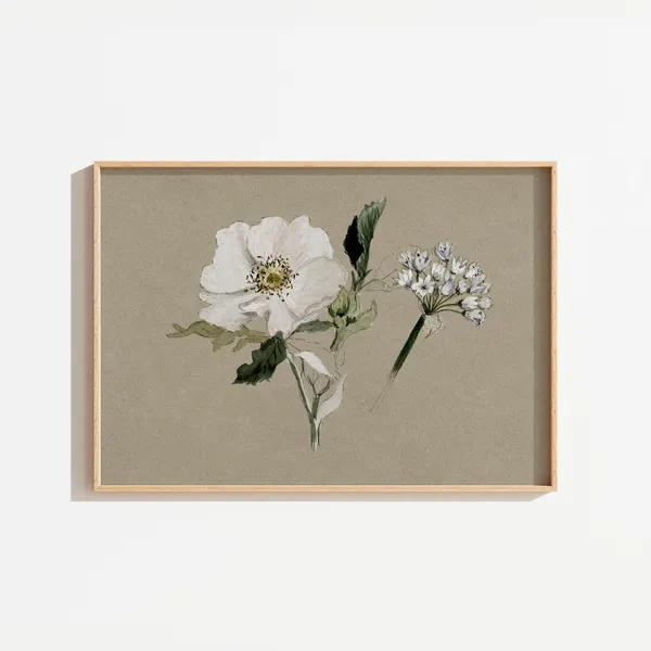 Vintage Muted Floral Watercolor Antique Flower Print