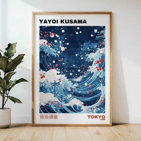 Yayoi Kusama Wave Art Print, Japandi Decor