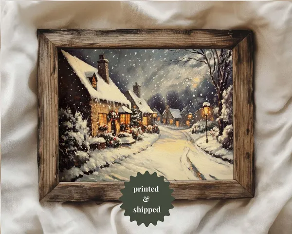 English Village Winter Night - Vintage Style