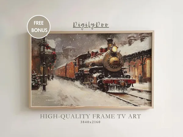 Christmas Express Train Vintage Holiday Travel Poster