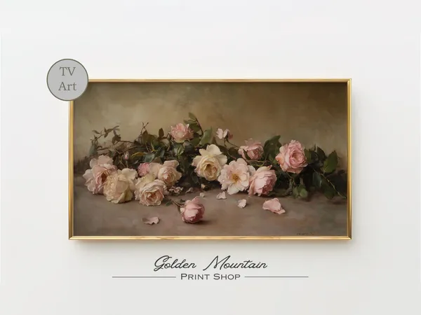 Moody Pink Roses Dark Academia Art Print