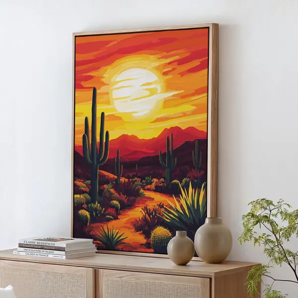 Desert Sunset Cactus Southwestern Landscape Art Print