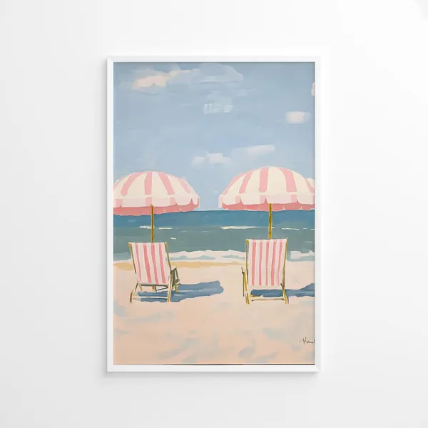 Pink Striped Beach Umbrella Travel Poster