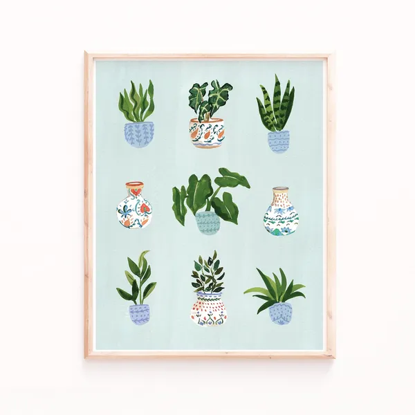 Watercolor Plants Art Print, Lush Botanical Decor