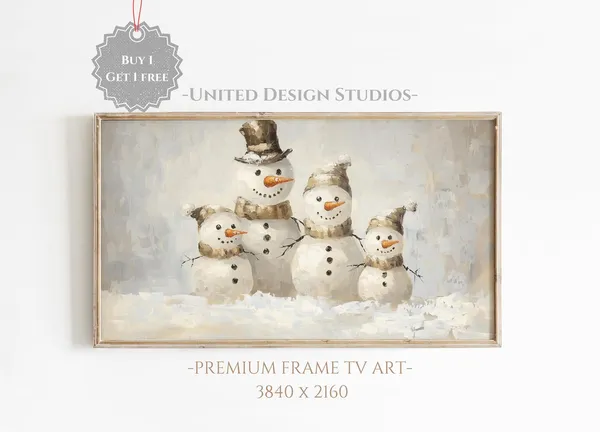 Christmas Snowman Oil Painting Art Print, Holiday