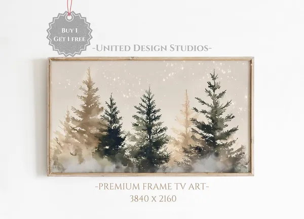 Winter Forest Evergreen Trees Watercolor Art Print