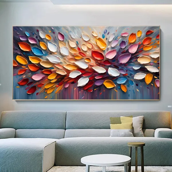 Colorful Floral Oil Painting, Boho Wall Art Print