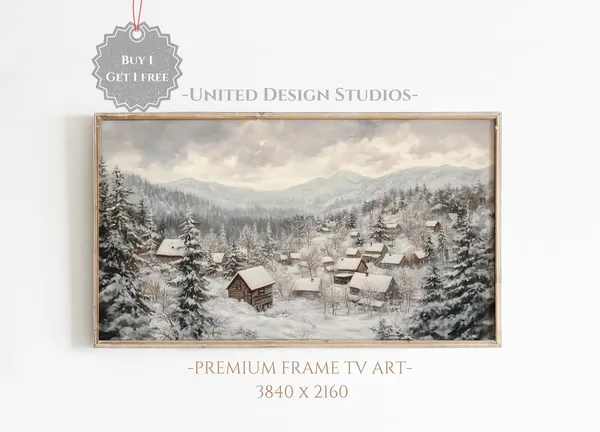 Winter Mountain Town Christmas Village Art Print