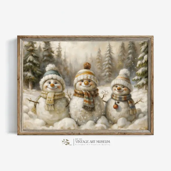 Funny Snowmen Three Sweet Brothers Art Print
