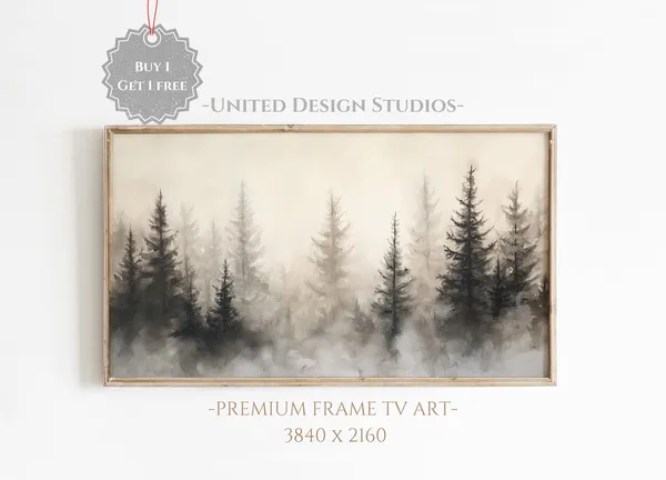 Winter Forest Landscape Art Print, Rustic Neutral
