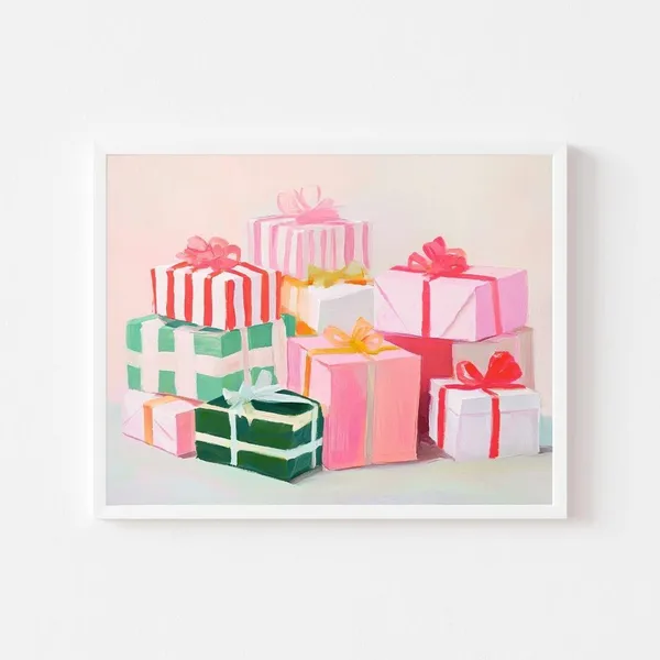 Colorful Christmas Presents, Vintage Holiday Art Print