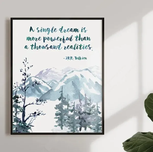 A Single Dream Is More Powerful Quote, Watercolor Art Print