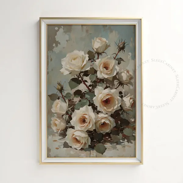 Victorian White Rose Botanical Still Life Art Print