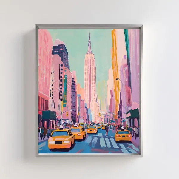 New York City Poster Print, Modern Cityscape Illustration