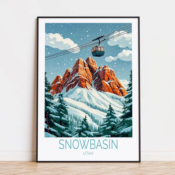Snowbasin Travel Poster, Utah Mountain Scene