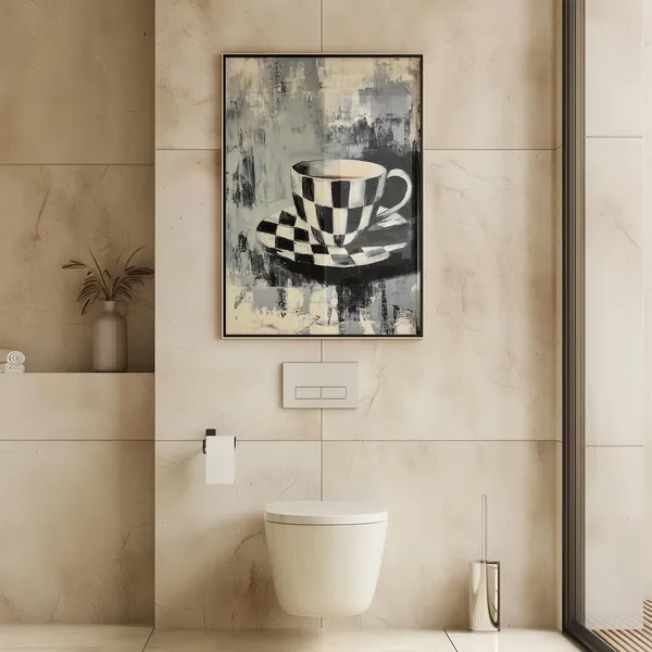 Black and White Checkered Cup Abstract Art Print