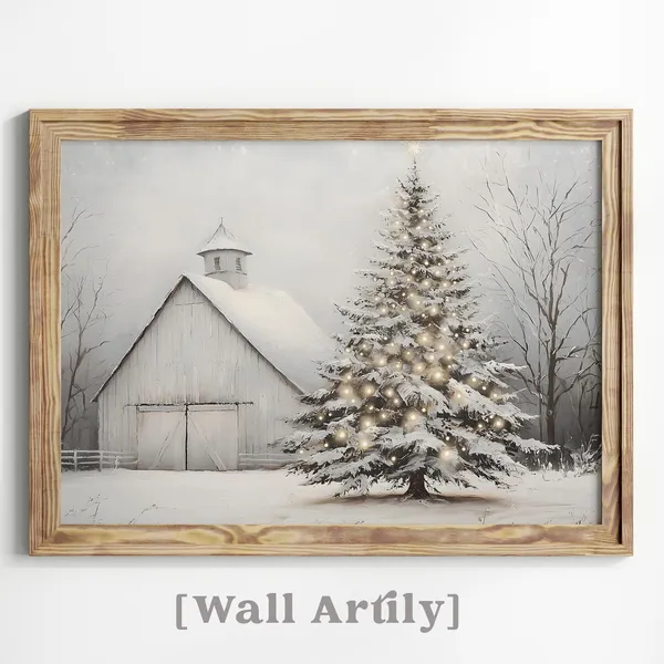 Cozy Winter Cabin Christmas Scene Art Print
