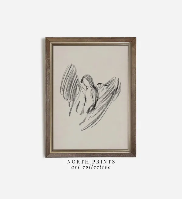 Antique Angel Sketch Minimalist Holiday Art Print