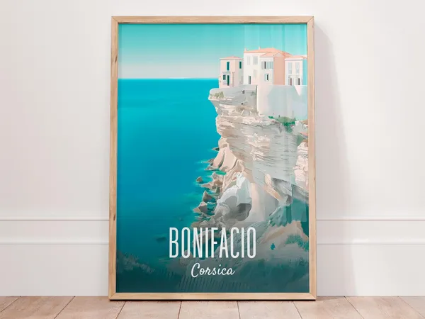 Bonifacio Vintage Minimalist Corsica Travel Poster
