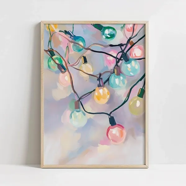Pastel Christmas Lights Art Print, Girly Holiday Decor