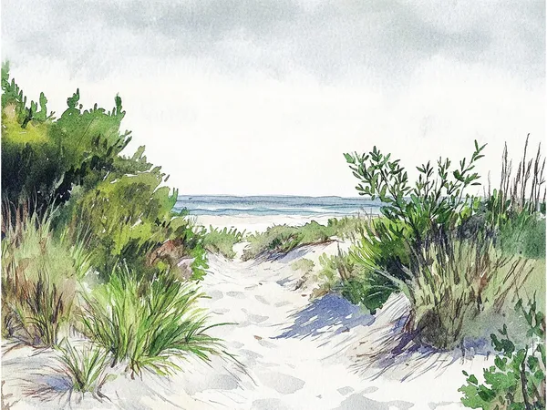 Coastal Dunes Watercolor Art Print, South Carolina