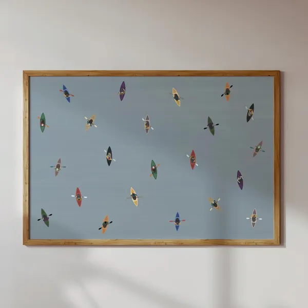 Tiny Kayaker Retro Minimalist People Art Print
